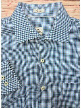 Peter Millar Mens Blue Plaid Long Sleeve Button-Up Shirt Large